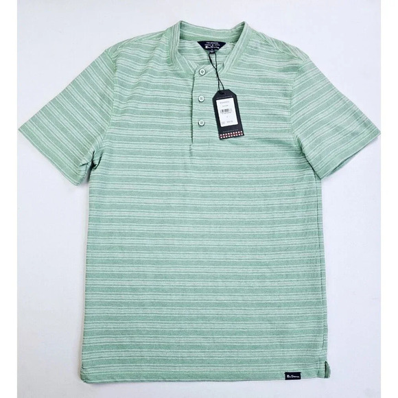 Ben Sherman Size Small Men's Seafoam Green White Stripe Logo Tag S/S Henley NWT - Picture 1 of 13